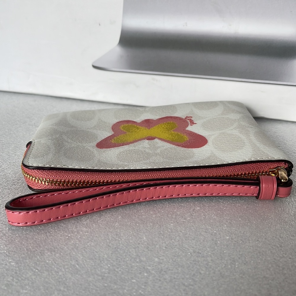 Coach Butterfly Corner Zip Signature Canvas Wristlet Gem